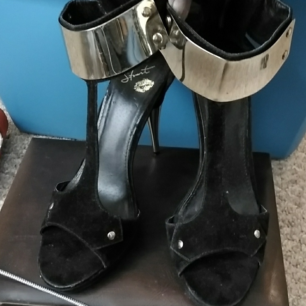 Gold plated ankle strap heels